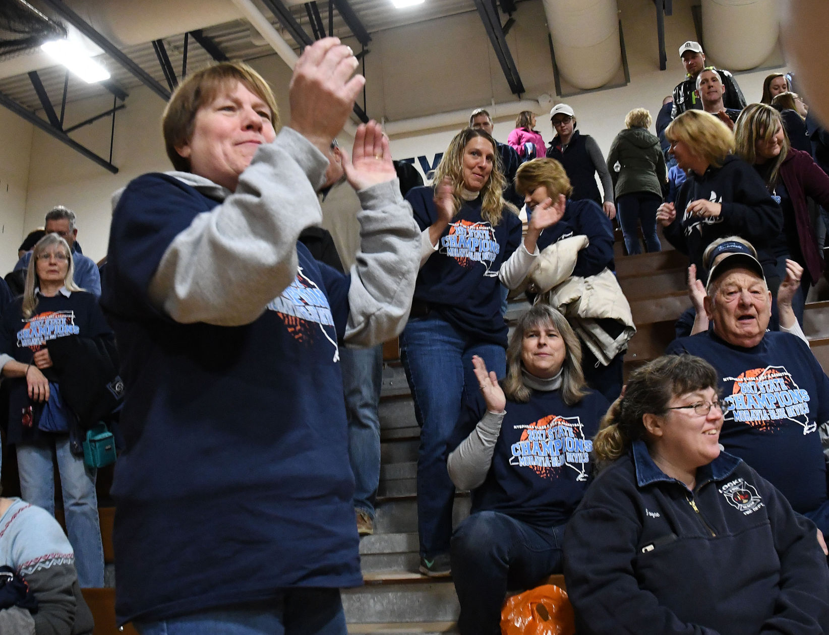 Moravia basketball celebration